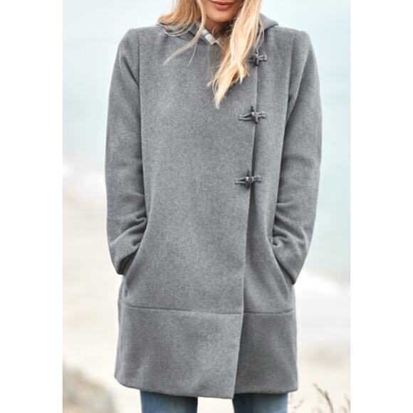 Garnet Hill Modern Duffle Coat Wool Blend Gray Sz 16 Designer Luxury Jacket - Picture 1 of 10